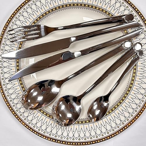 Moderno juego de cubiertos con cuchillos para carne, 36 piezas de cubiertos de acero inoxidable 18 10 para 6, juego de cubiertos gruesos, juego de