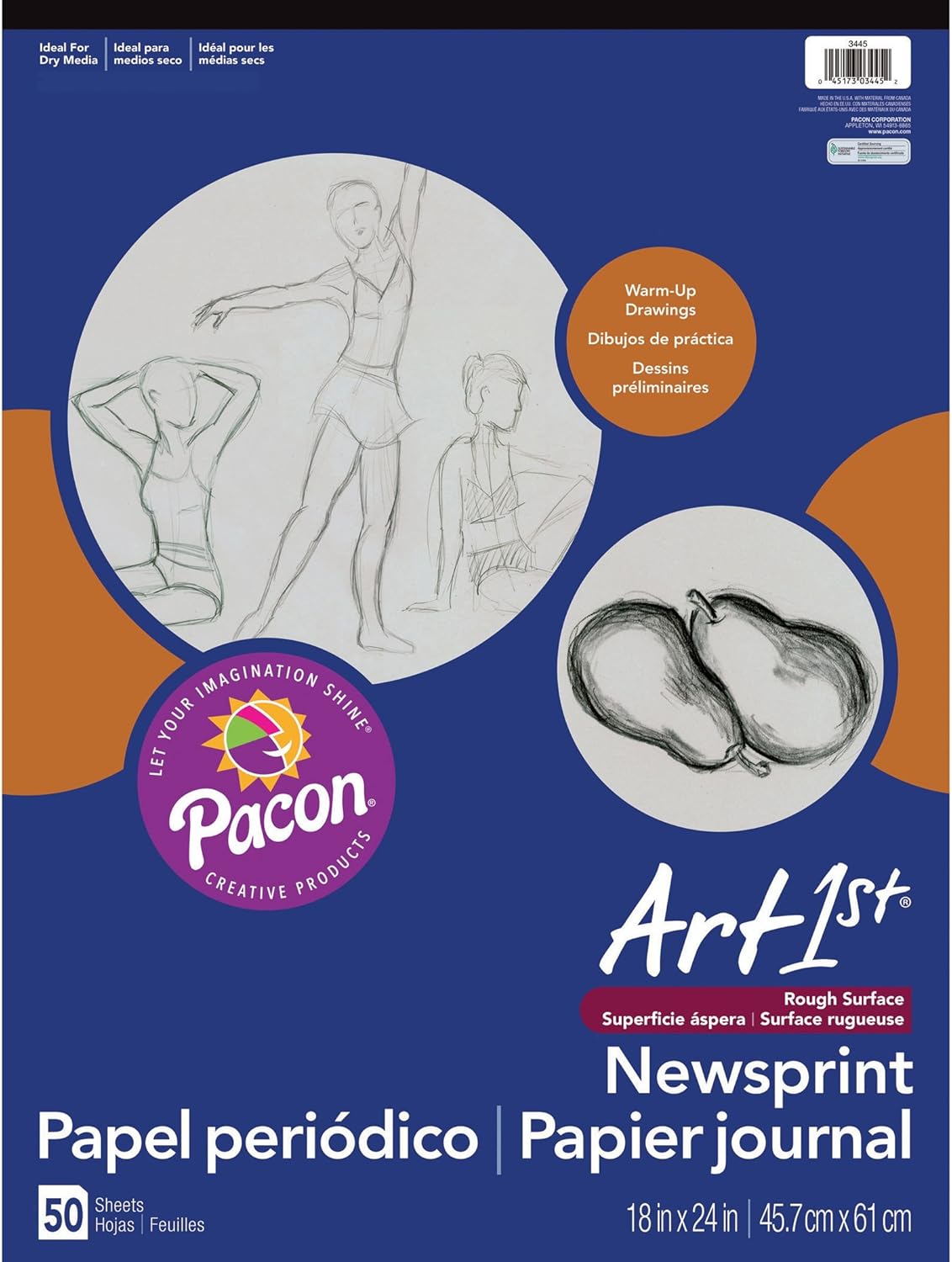 Art1st® PAC3445BN Newsprint Pad, White, 18" x 24", 50