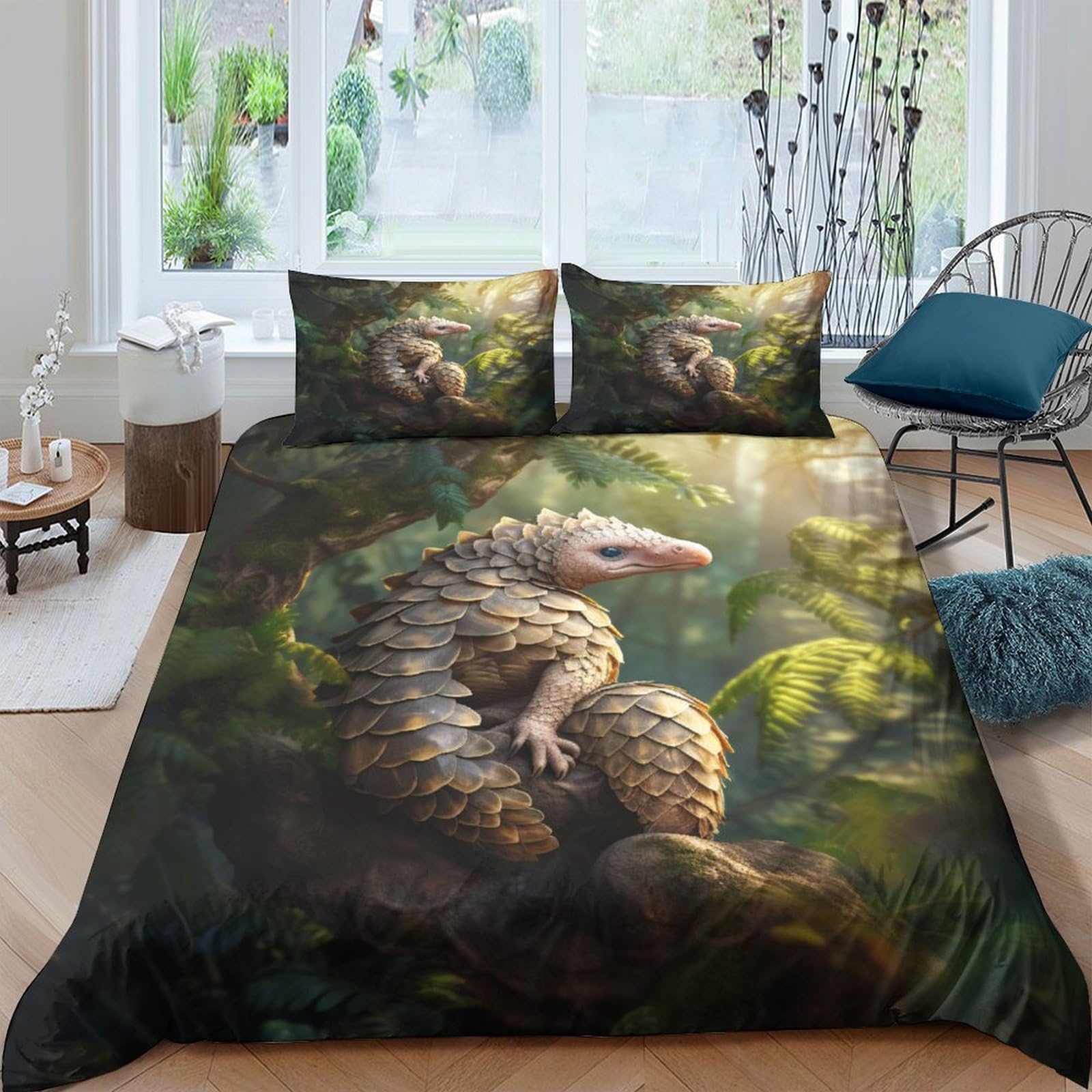 Housse de couette pangolin 220x240cm IOFEER avec 2 taies d'oreiller en microfibre pour lit King
