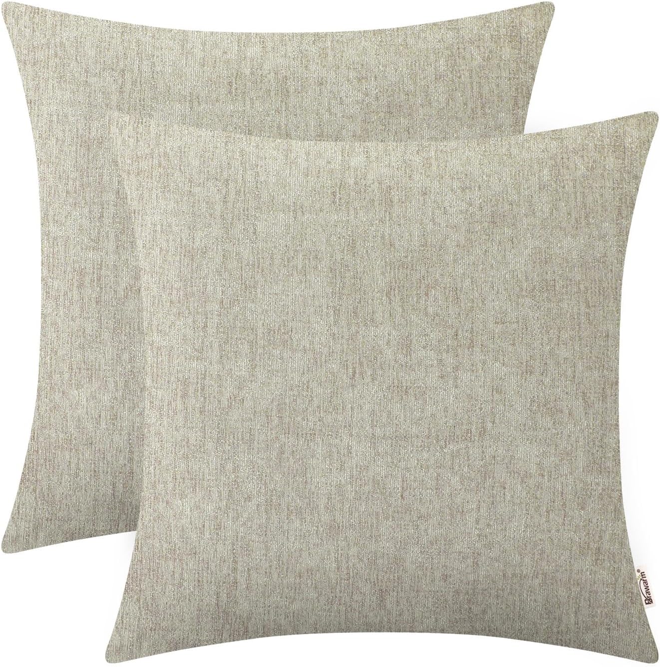 BRAWARM Chenille Throw Pillow Covers 16x16 Inches, Taupe, Pack of 2