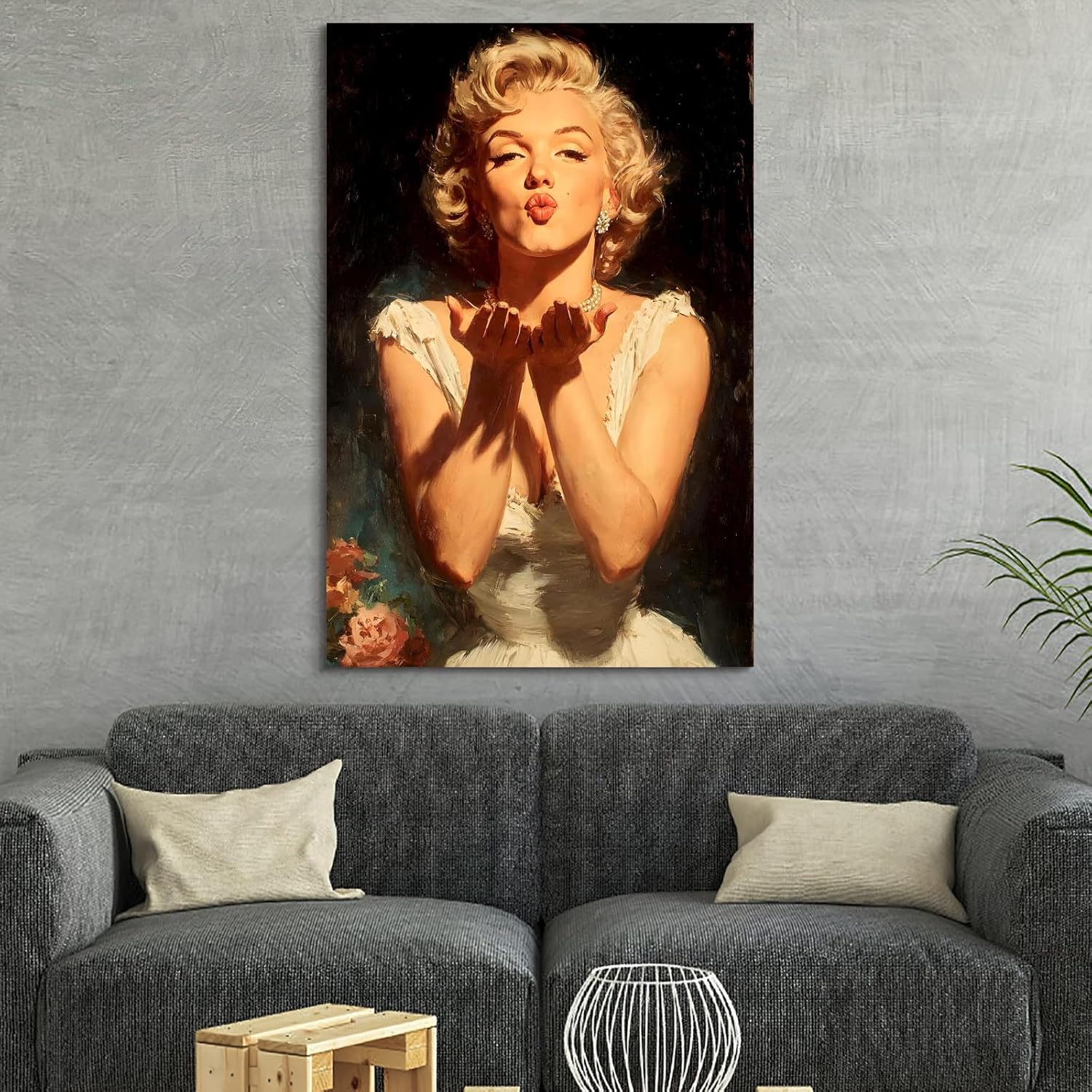 CanvasGarden Marilyn Monroe Canvas Wall Art, Hollywood Glamour Portrait Vintage Poster Oil Paintings Picture Body Art Decor, Framed Prints for Living Room Bedroom Office Decor, 16x24Inch
