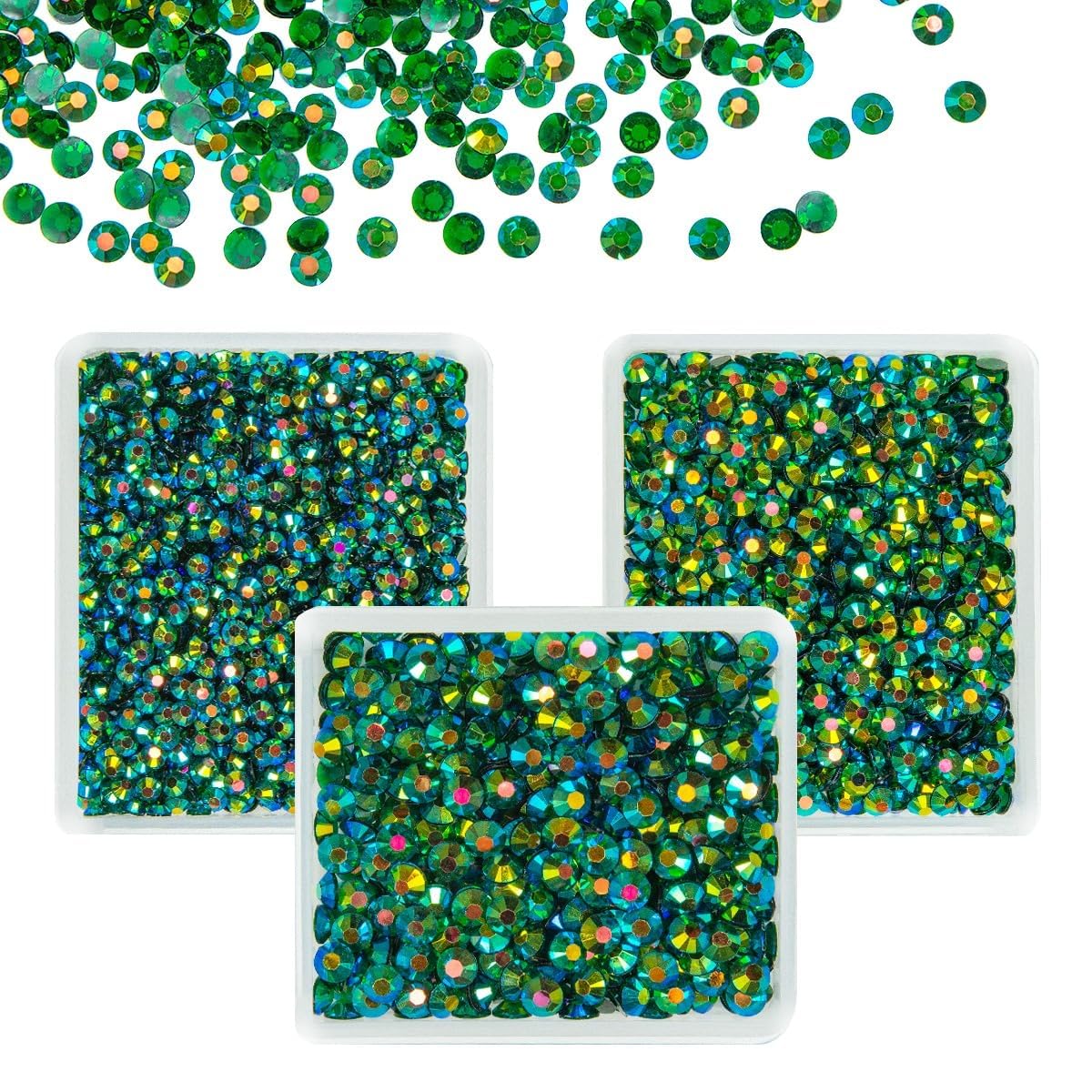 qiipii Transparent Clear Emerald Green AB Resin Rhinestones for Crafting 3mm 4mm 5mm Flatback Jelly Stones Peacok Diamonds Crystals Gems Charms for