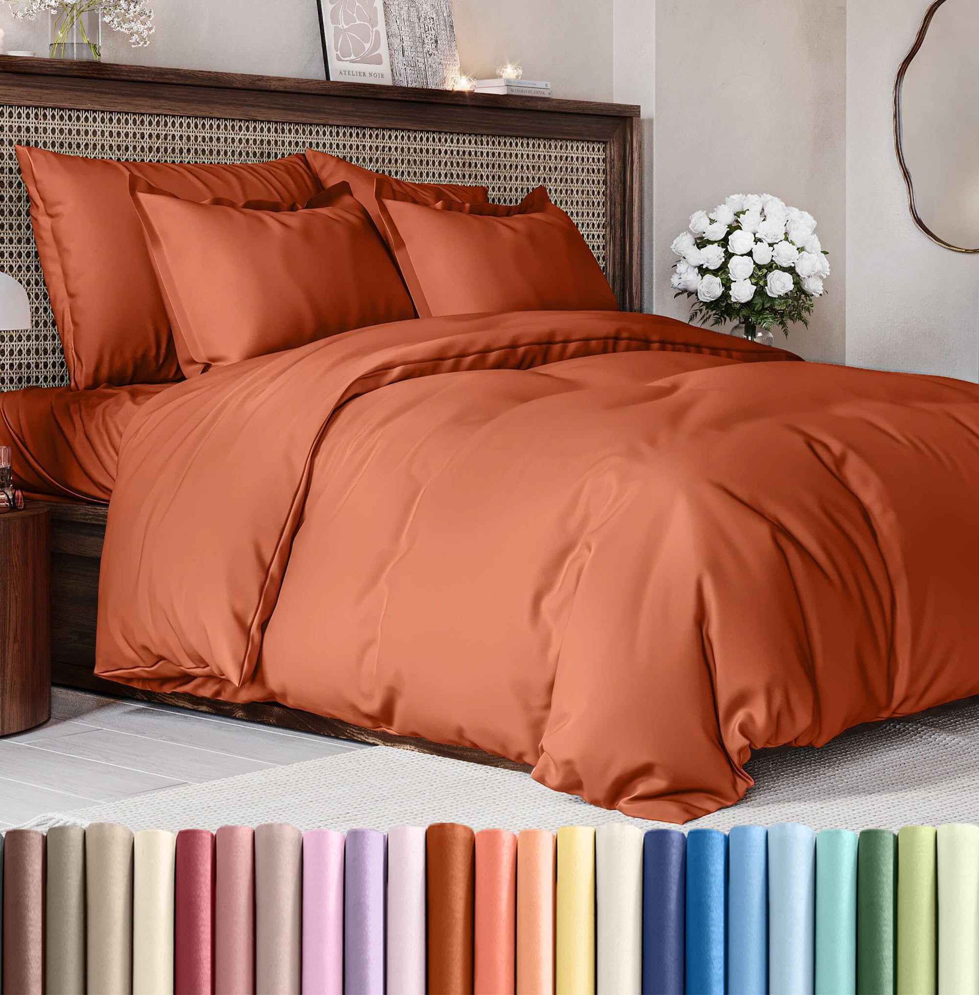 duvet cover king size - extra soft king size duvet cover - lightweight & breathable - easy care & fade free with zipper closures & ties - 104" x 90" inches - (terracotta) comforter not included
