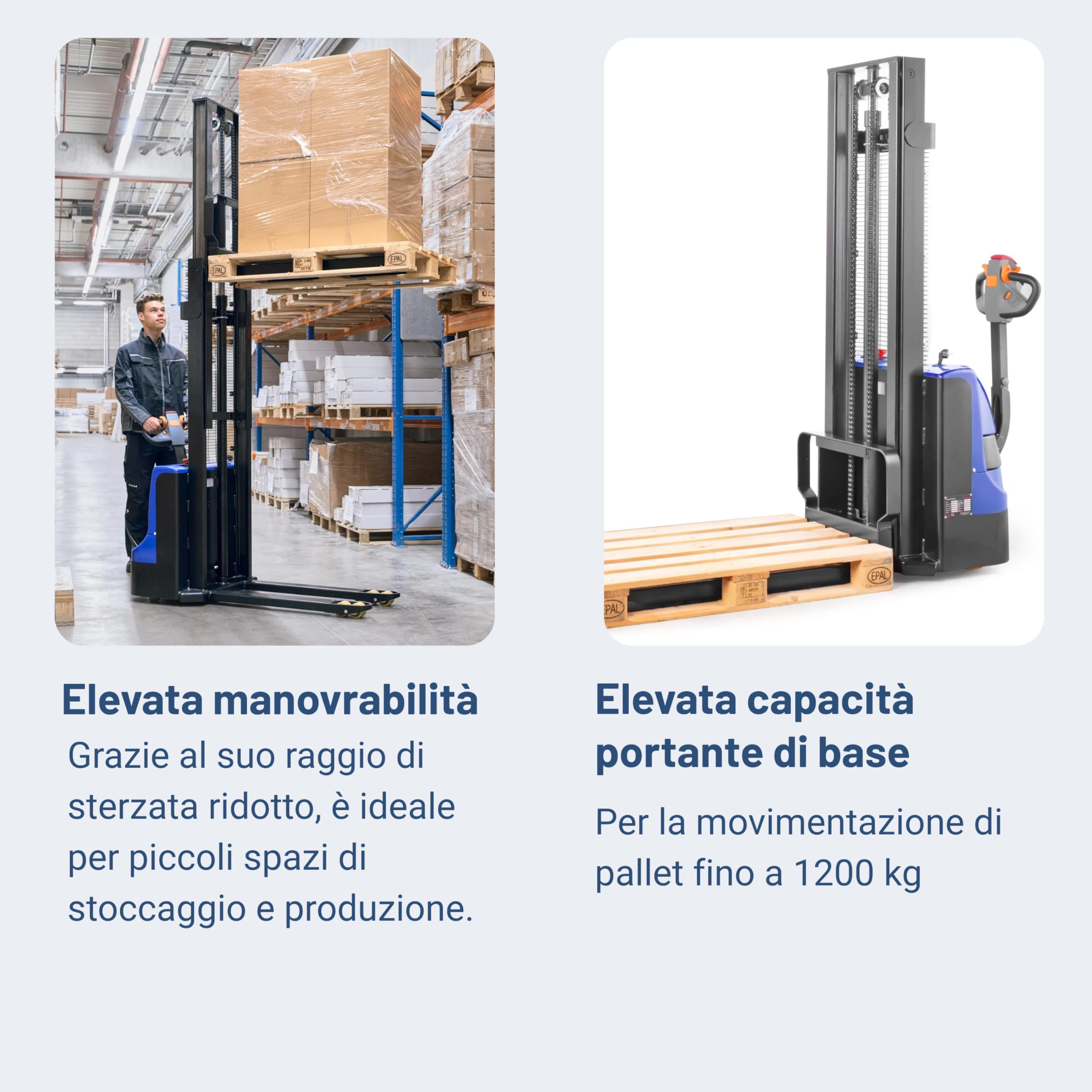 Pallit Carrello elevatore elettrico BUDGET-L | altezza di sollevamento 3500 mm | portata 1200 kg | incl. 2 batterie