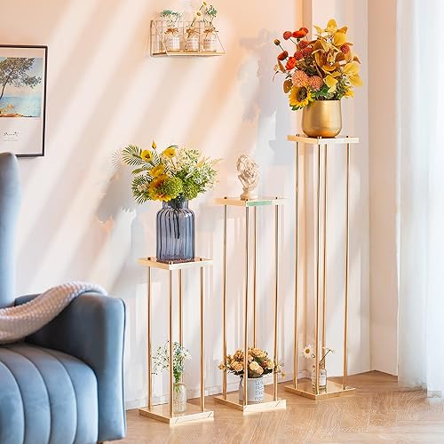 Miniatura 10 de Sziqiqi Jarrones de columna, centros de mesa de boda para mesas con platos, decoración de boda de 2 pies para ceremonia, moderno, rectangular,