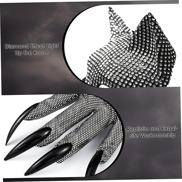 Foto 7 de 7 de Uanqfegy Máscara de gato con diamantes de imitación con guantes
