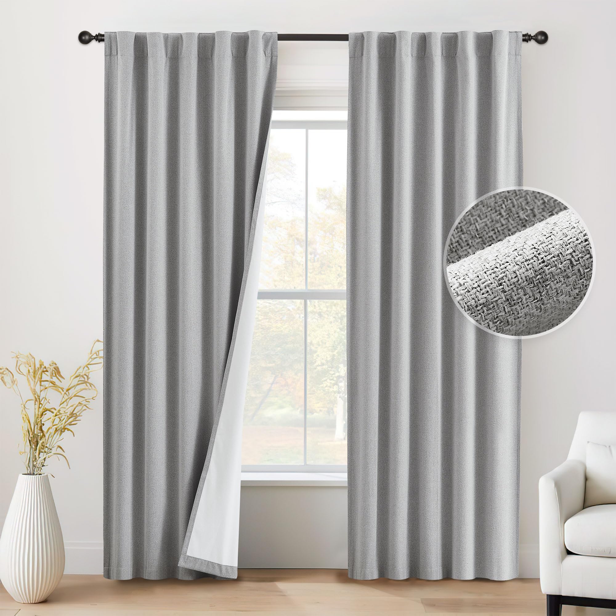 Amazon.com: Beauoop Linen 100% Blackout Curtains 84 Inches Long 2 ...