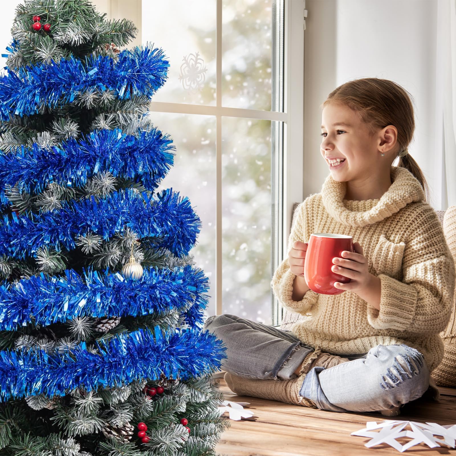 クリスマスガーランド　50㎝ Amazon.co.jp: Ohiyoo 50フィート ブルーティンセルガーランド