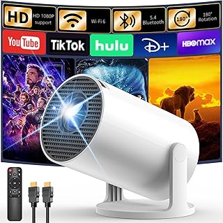YOTON Mini Beamer, 1080P Tragbarer Projektor mit Wi-Fi 6, Bluetooth 5.4 und Android TV, Automatische Trapezkorrektur, 180°-Rotation, Kompatibel mit Smartphone/PC/Mac und Switch, Weiß