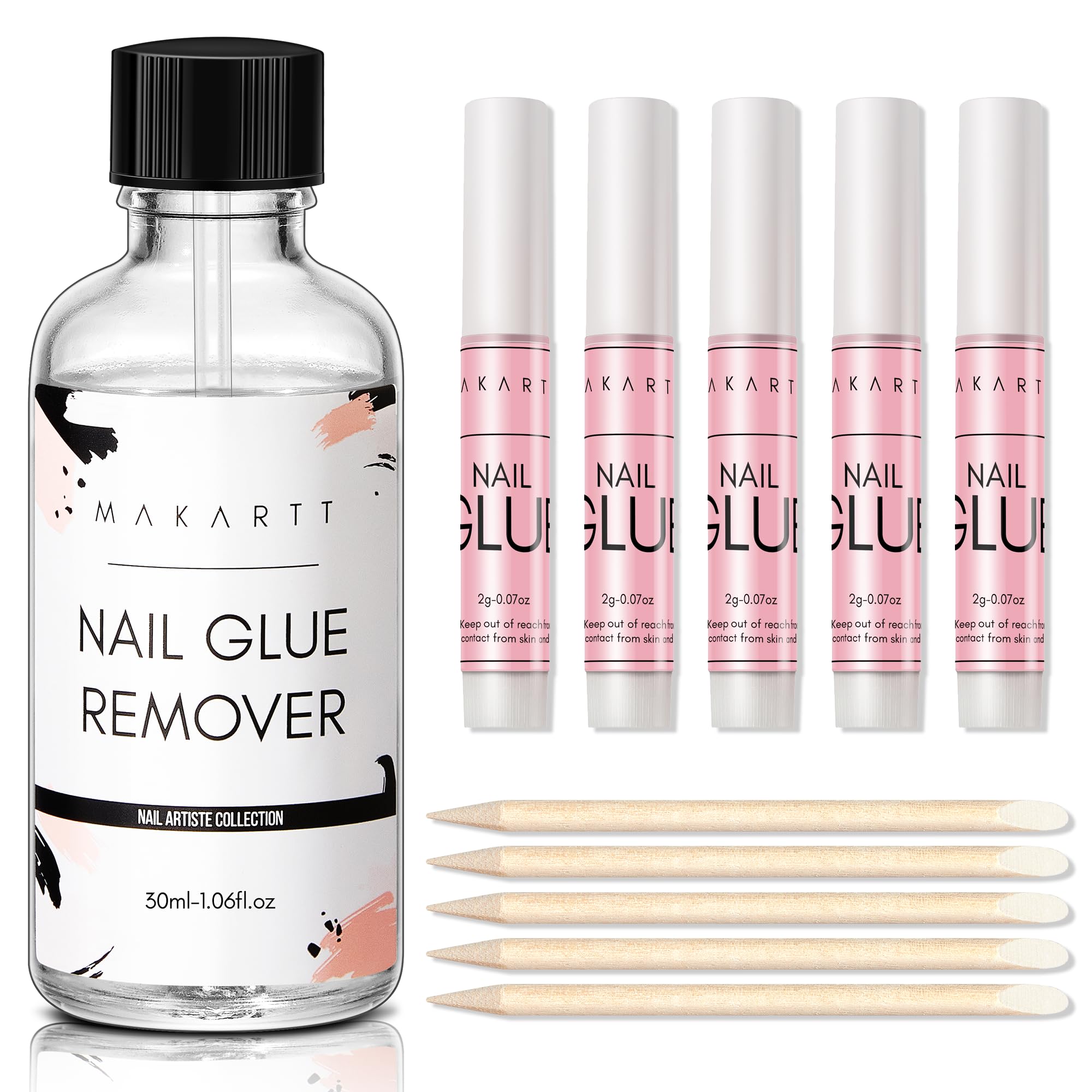 Makartt Lot de 5 flacons de colle extra forte pour faux ongles en acrylique - Dissolvant de colle à ongles 30 ml pour ar
