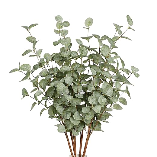 6 Pcs 27" Eucalyptus Stems Greenery Stems Eucalyptus Leaf Spray in Green Silk Plastic Plants Floral Artificial Plants for Home Party Wedding Decoration