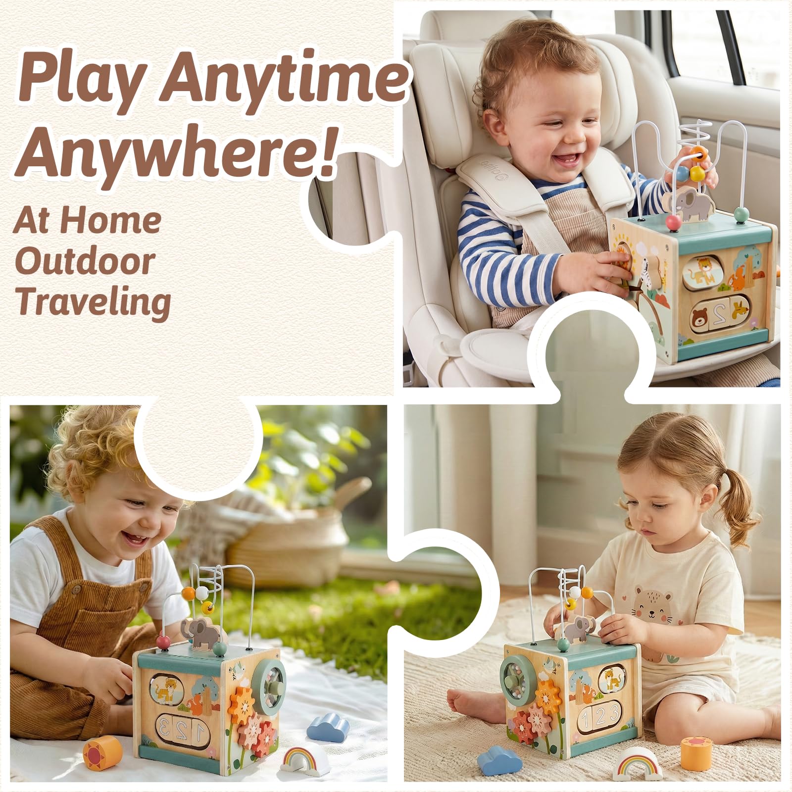 LINFUN KIDS Cube d'Activité Bébé en Bois Jeu de Activite Motricité Dactivité 6 en 1 Multijeux Jeux Montessori Cadeau pour Bébé Garçon et Fille