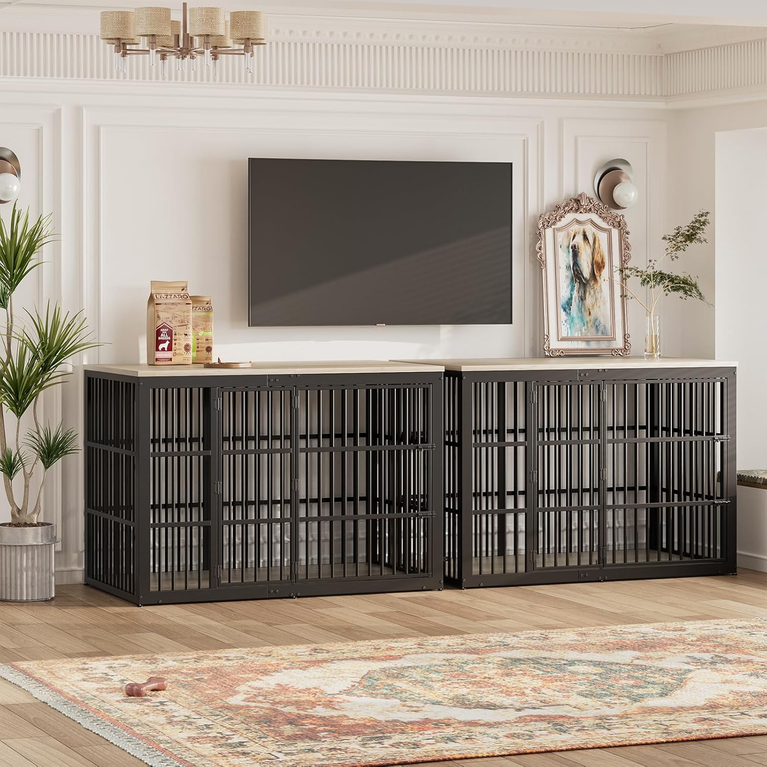 Lyromix 54" Dog Crate Furniture with Foldable Door, XXL Dog Crates for Large Dogs, Wooden Decorative Dog Cage Kennel Indoor End Table, Grey