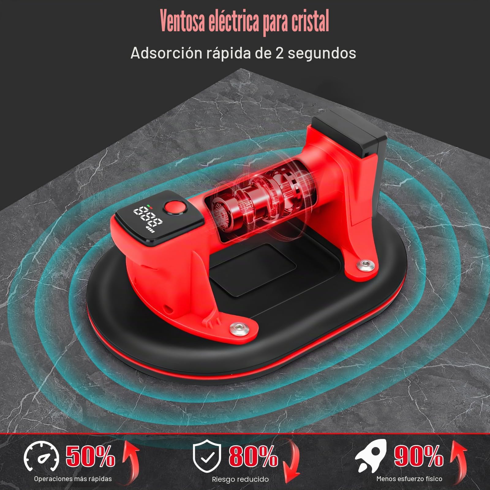 WingFly Ventosa Eléctrica 24 cm con Batería, 2 motores, LCD | Elevador vacío para Azulejos, mármol, vidrio, Ventanas Ventosa potente profesional para colocación de baldosas