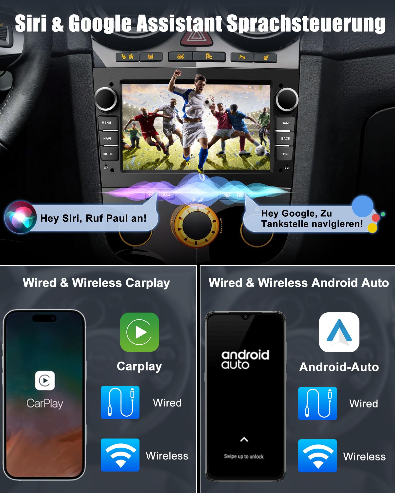 Lehwey Bluetooth Autoradio mit Bildschirm für Opel Corsa d, Astra J & H, Meriva, Vivaro, Zafira b mit Navi WLAN UKW, Carplay, Android Auto, Lenkrad Strg, 2Din Android 14 Dab Auto Radio 7 Zoll