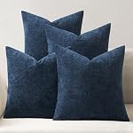 MIULEE Pack of 4 Throw Pillow Covers 18x18 Inch Soft Chenille Couch Pillow Covers for Sofa Living Room Solid Dyed Pillow Cases Teal Blue-White