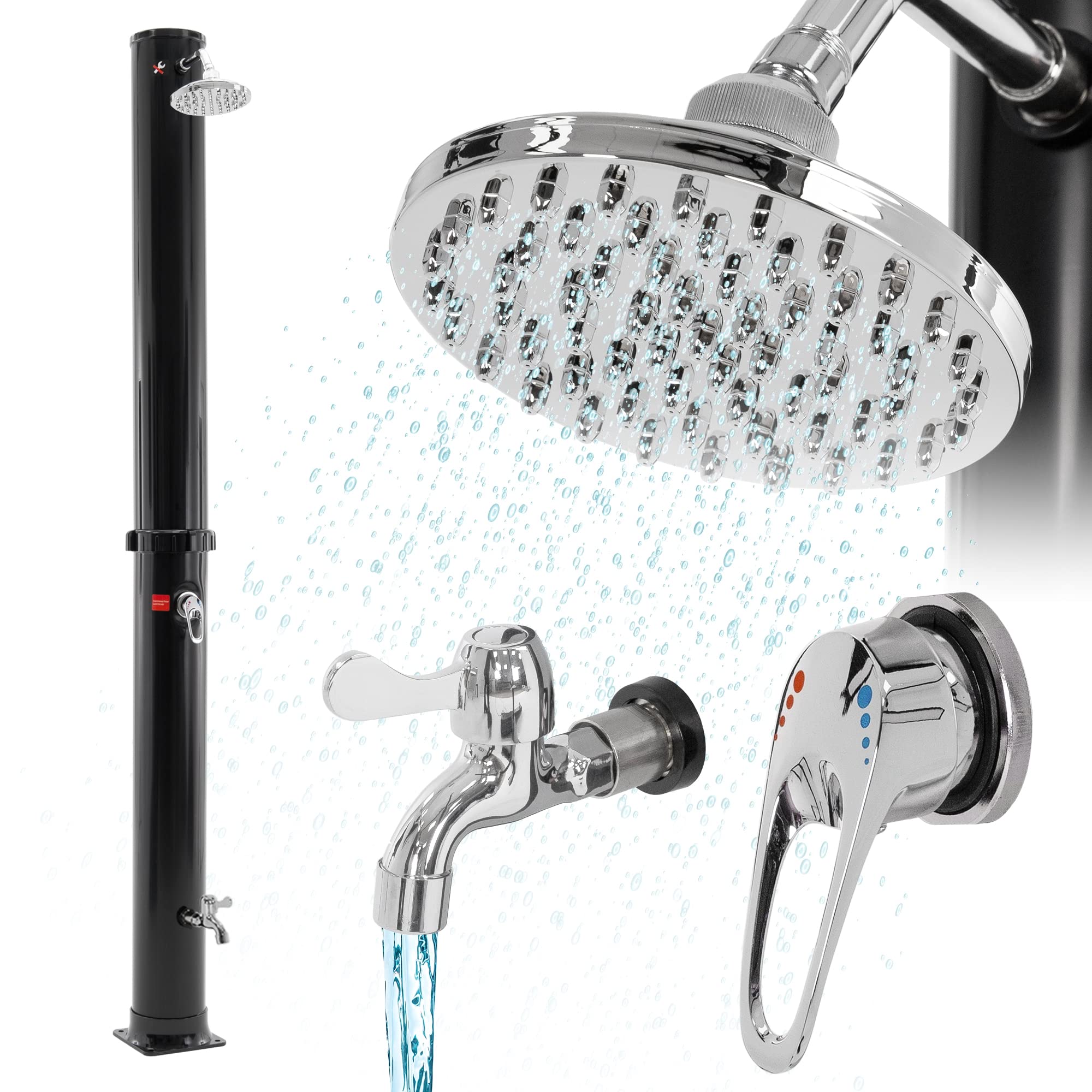 Douche de Jardin Solaire 35 L 217 cm ML-Design Noir avec Pomme de Douche à Effet Pluie Pivotante 180°