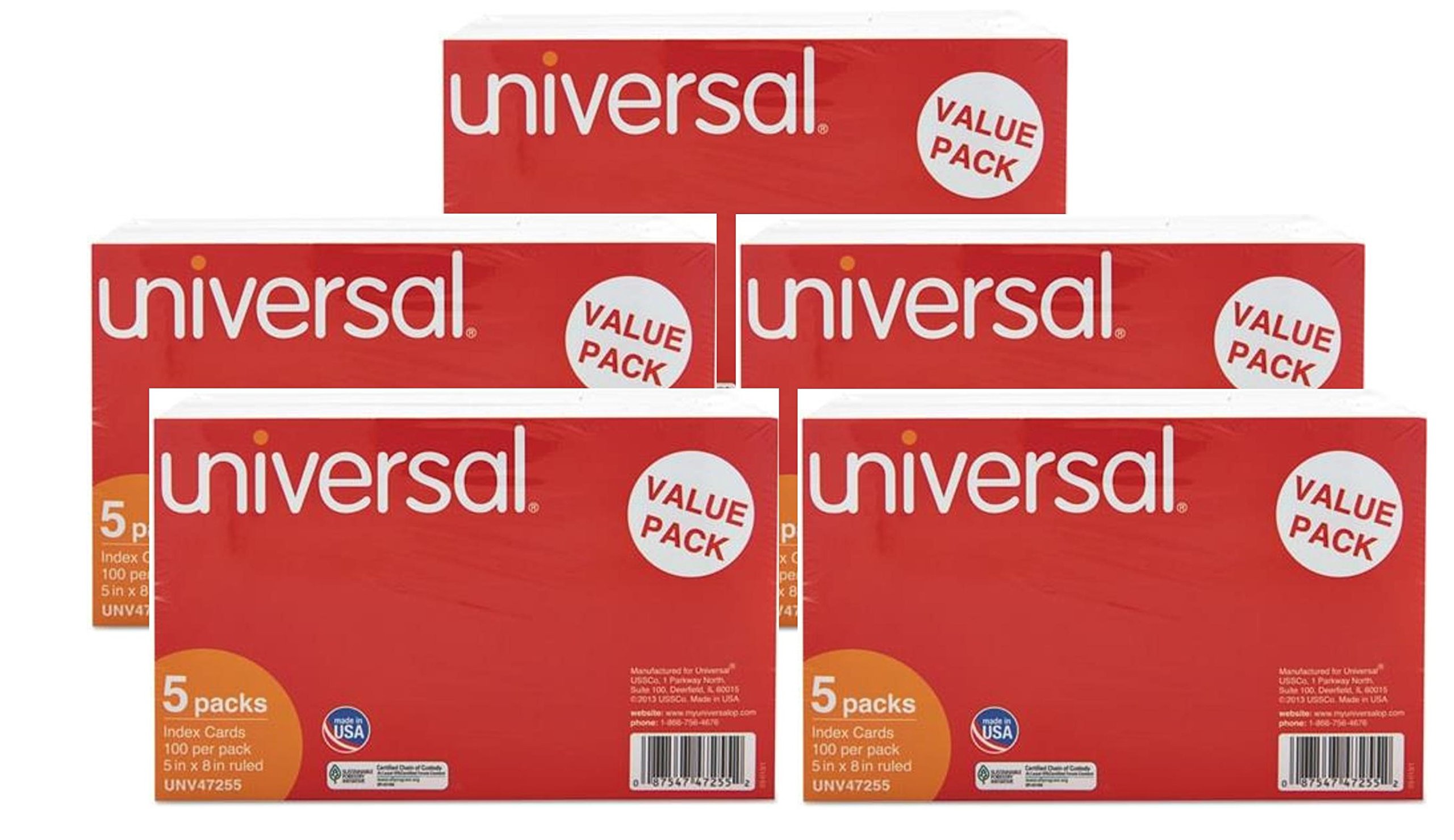 Universal 47255 Karteikarten, liniert, 5 x 8, weiß, 500 Stück