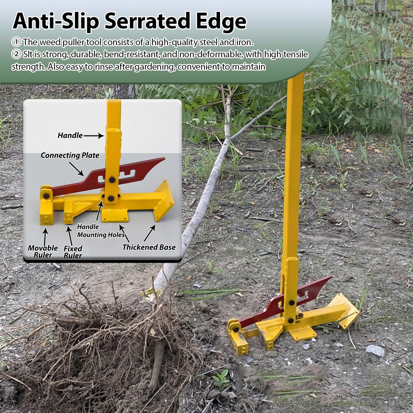Herramienta extractora para plantas y malas hierbas, fuerte carga, borde dentado para desarraigar, herramienta de jardín duradera para mantenimiento de patio, extractor eficaz de postes de valla