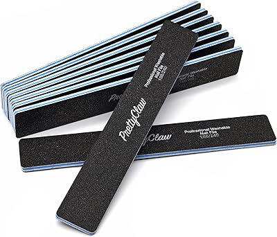 PrettyClaw | 10pc Professional Nail File 180/240 Grit Black Rectangle Acrylic Nail Files Plastic Center Double Sided Emery Board for Nails Washable 7 inch Nail File