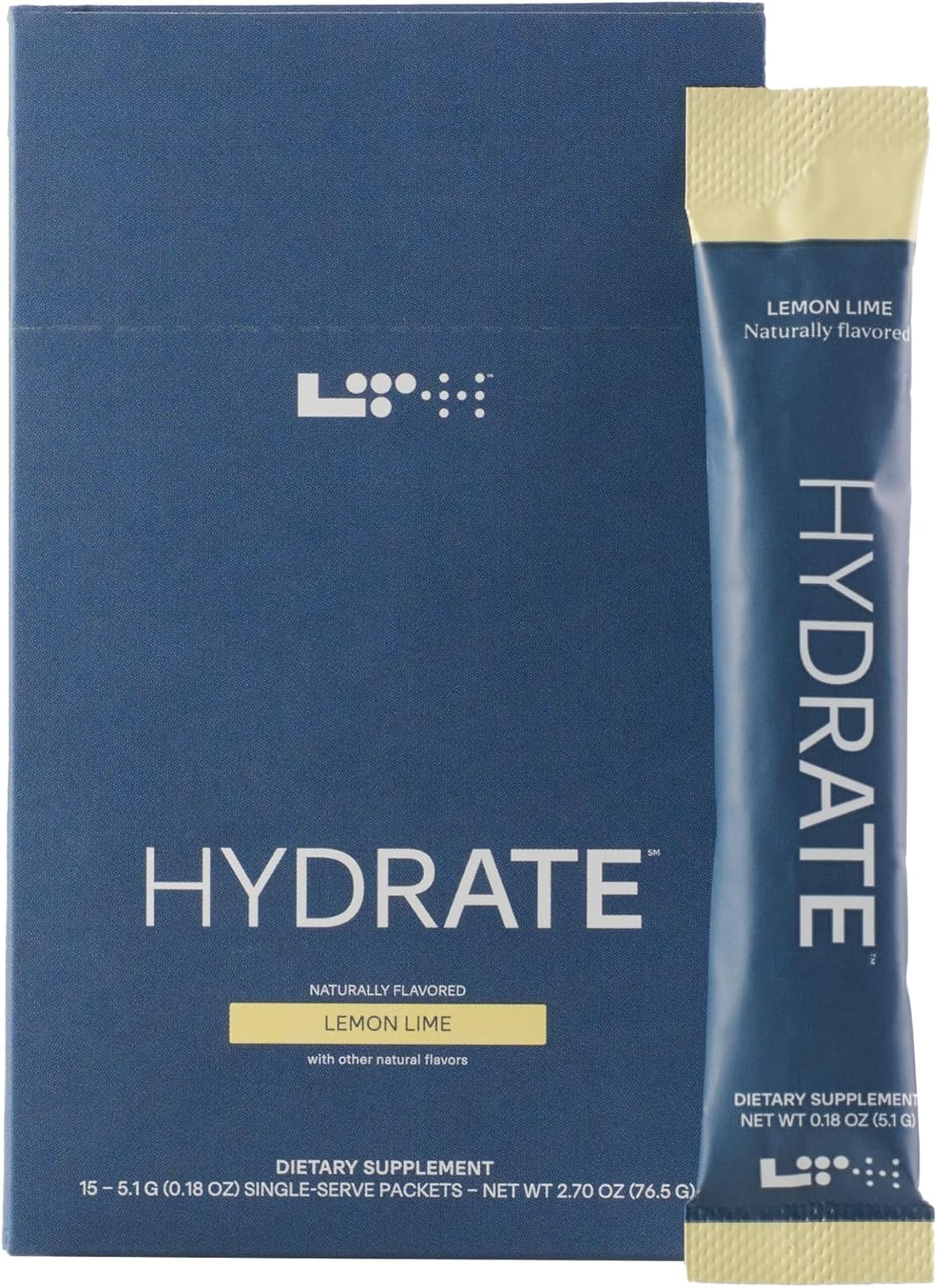 LTH Hydrate Hydration Mix - Trusted by Life Time Members - NSF Certified for Sport - Electrolyte Powder - Plant-Based, Non-GMO, Gluten Free - 15 Single-Serve Packets (Lemon Lime)