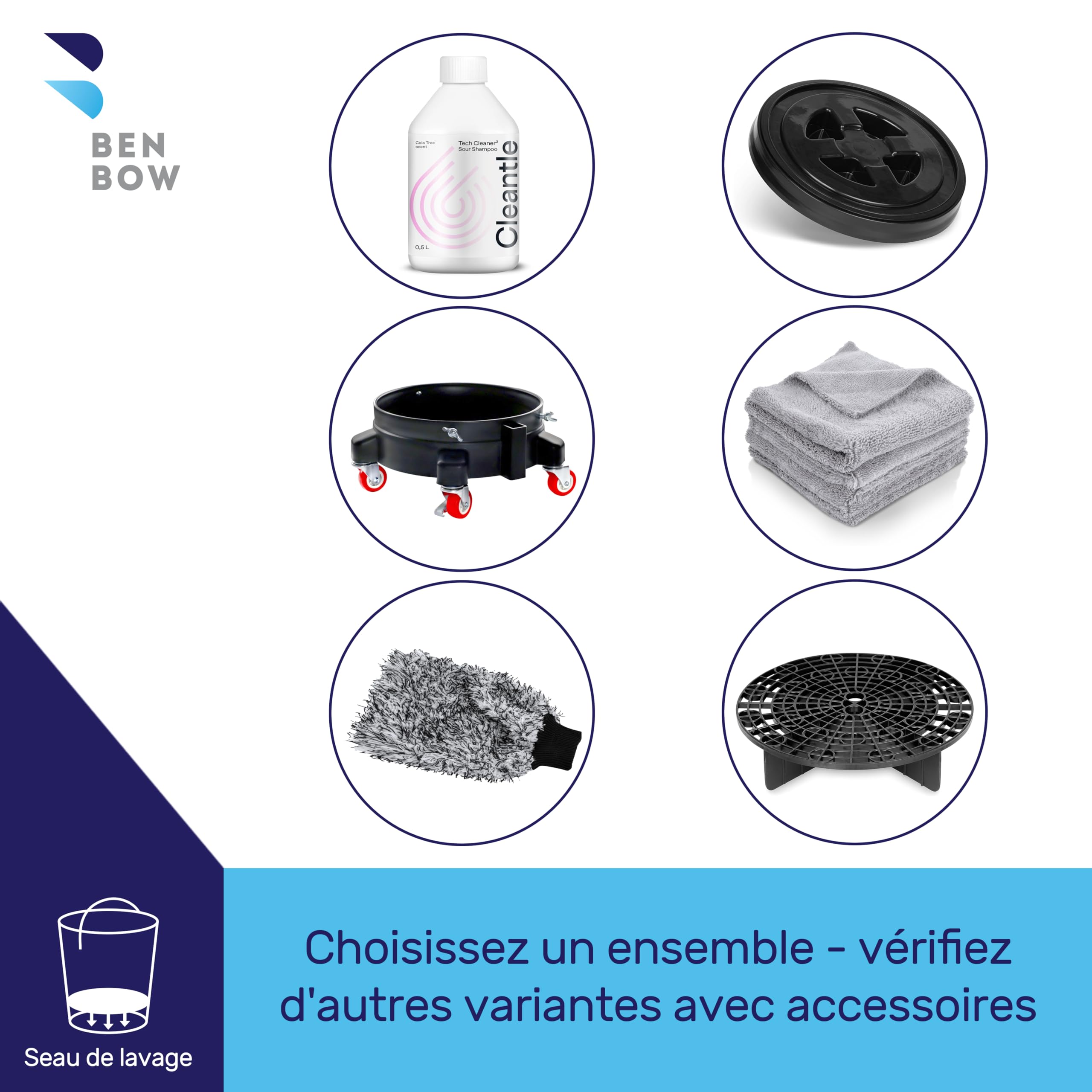 BenBow Seau de Lavage Transparent de 20 litres avec Grille de Lavage filtrante - idéal pour Le Lavage à la Main de la Voiture, Durable et Polyvalent