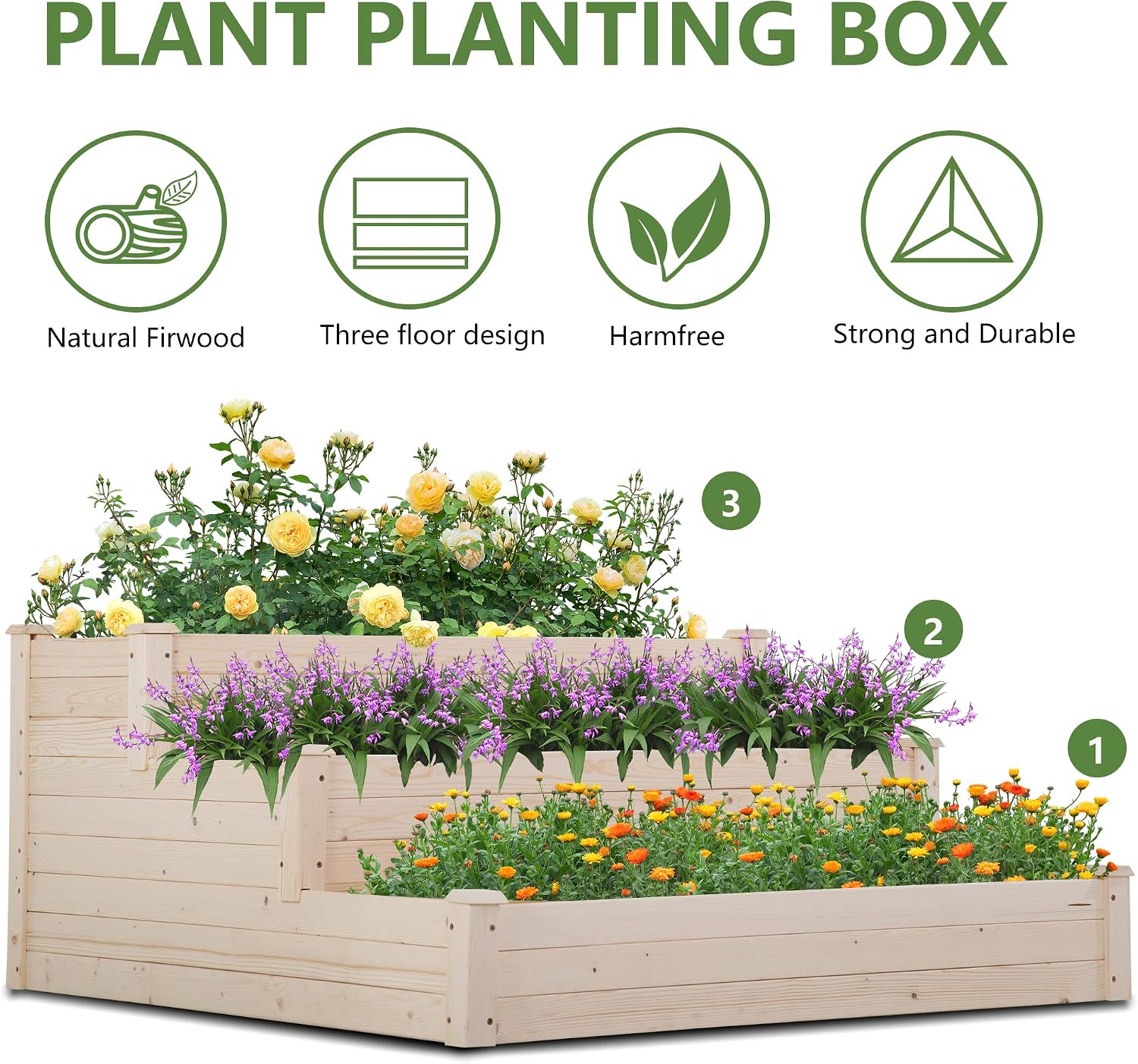 FDW Raised Garden Bed,Elevated Wood Planter Box Outdoor and Indoor Planter Box Garden Grow Box Patio Gardening Planter Box for Vegetable Flower(Natural) (48Lx48Wx22H)