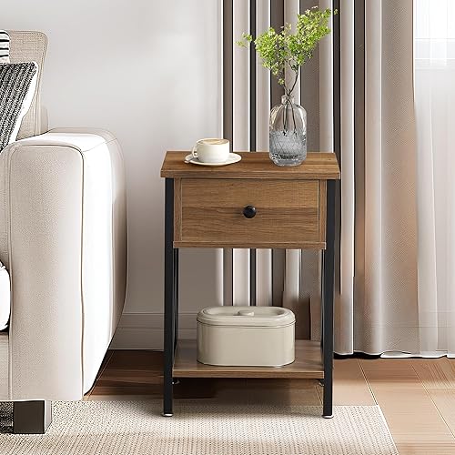 Miniatura 66 de VECELO - Juego de mesita de noche moderna de 2 piezas con cajón para sala de estar, dormitorio, marco de metal industrial, mesa, color marrón