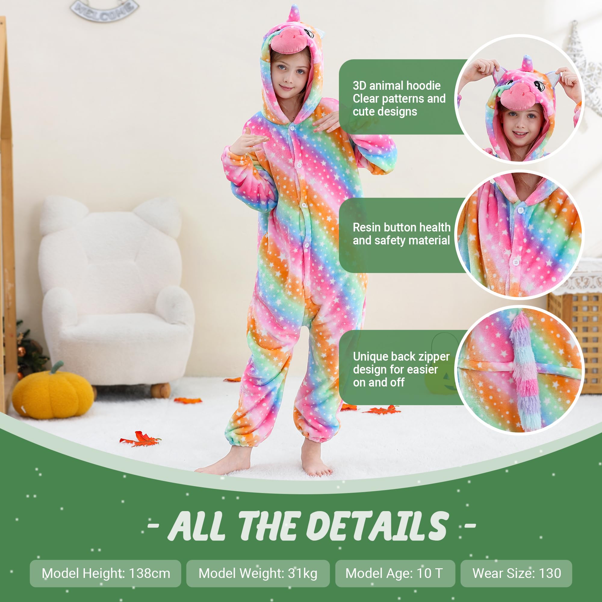 HAHASHOW Unisex dziecięcy kombinezon z kapturem ze zwierzętami, flanelowy kombinezon na jesień zimę, odzież z kreskówki na Halloween