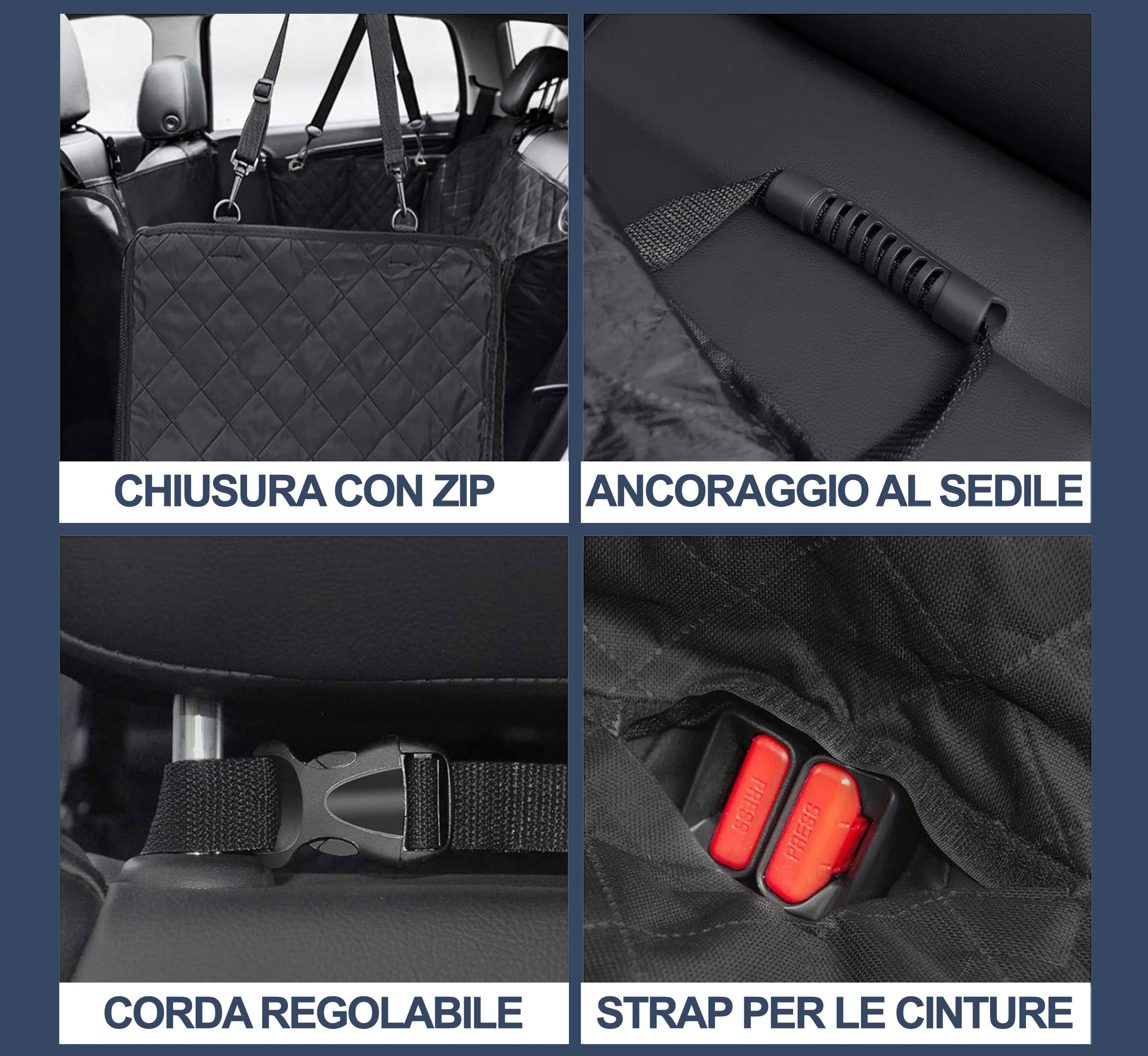 Auto Accessori Lupex Coprisedile Auto per Cani, Telo sedili Posteriore per Animali Domestici, tessuto Oxford Antiscivolo Antigraffiato con Alette Laterali, Impermeabile con Finestre a Maglie