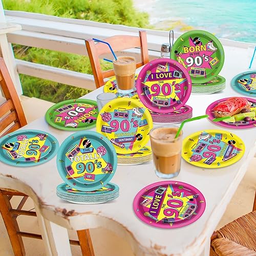 Miniatura 4 de CHUNNIN 48 piezas de suministros de fiesta temática retro de los 90 con texto en inglés "I Love The 90" - 7 pulgadas, platos desechables de música