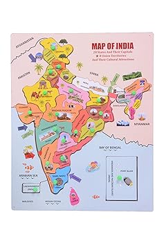 PENTAMARK Wooden India Map Puzzle for Kids with States, Their Capitals, 18 Pieces with Knobs|Educational Wooden Puzzle Games for Boys and Girls|Map of India Puzzle for Kids|Jigsaw Puzzle Games for Kid - image, photos
