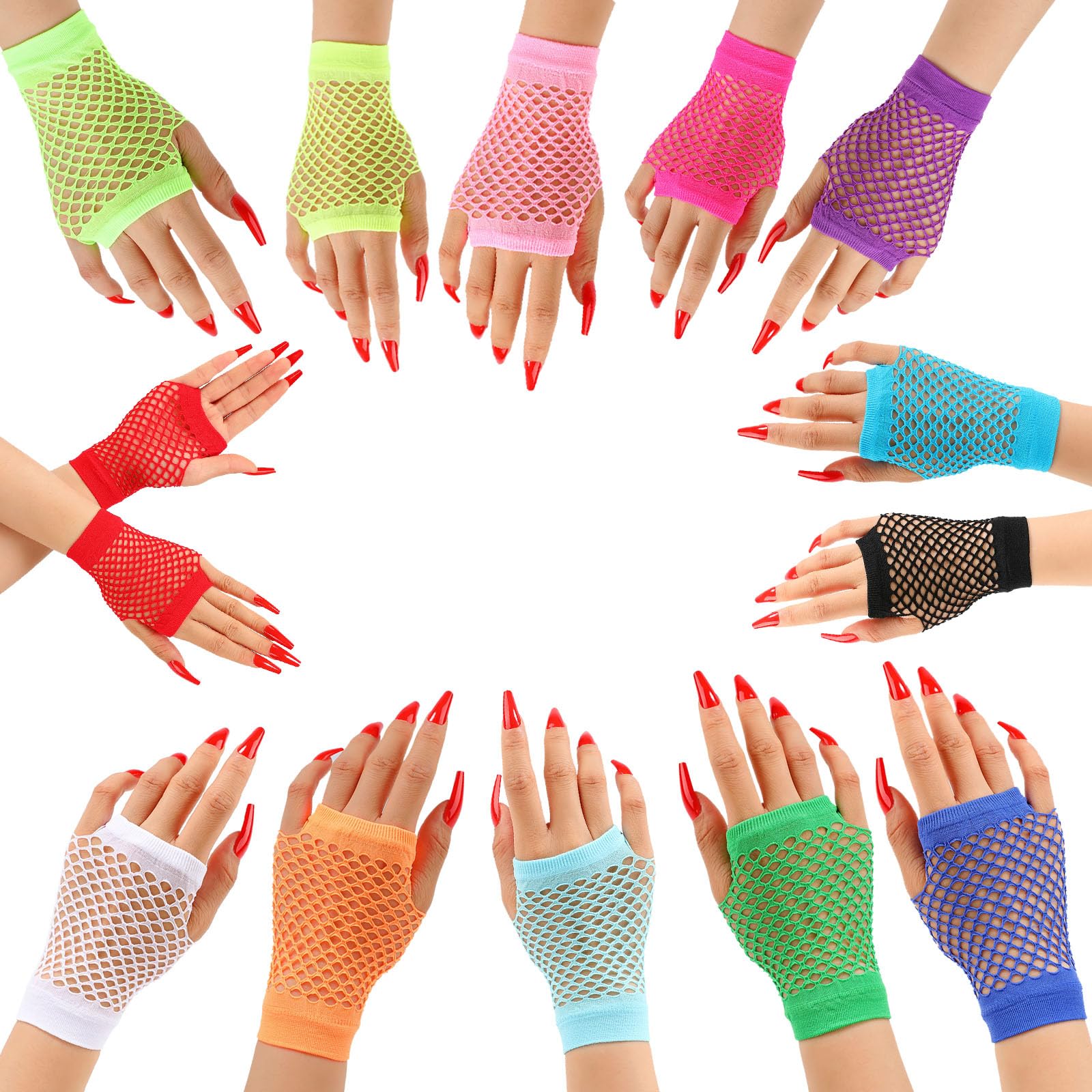 Fishnet Gloves, 13 works Mesh Gloves, Ladies' Neon Party Accessories From The 1980s