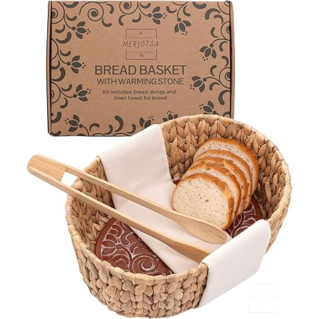 Decorative Bread Warmer Basket with Stone 11.8x9x4.72 in