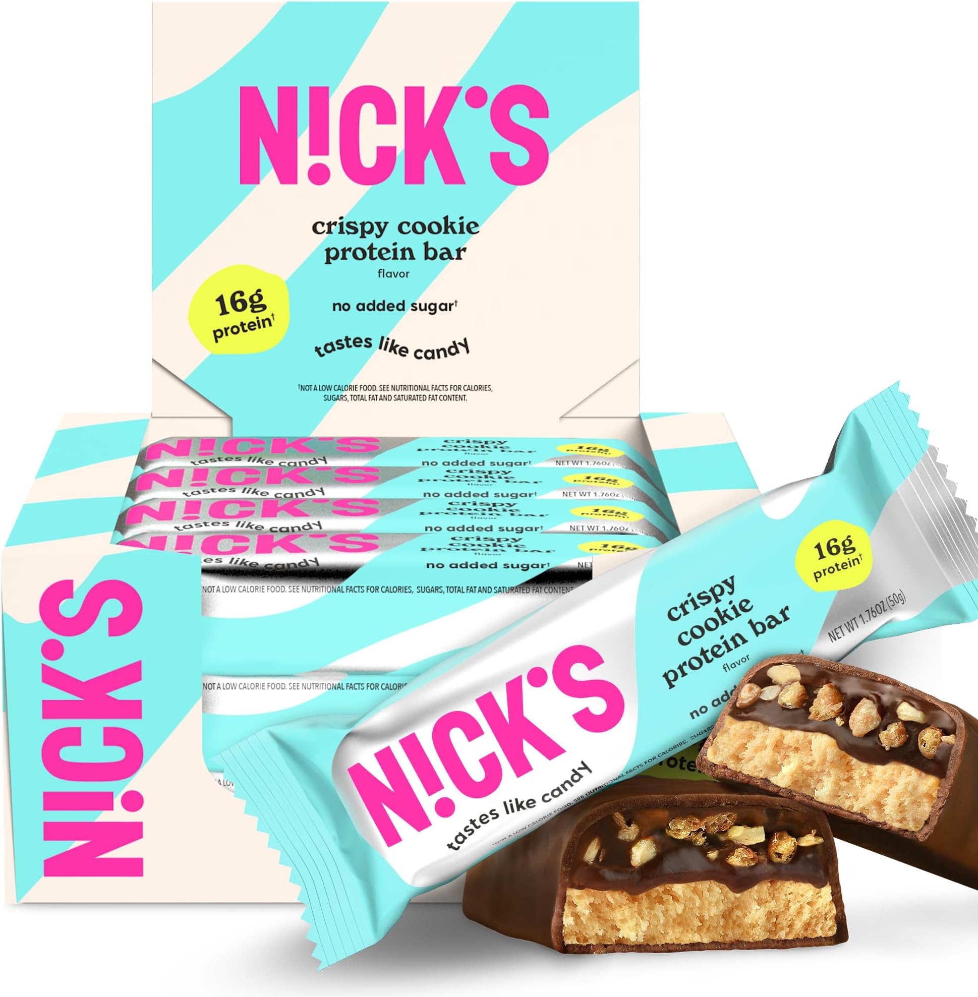 Nick’s Protein Bars Crispy Cookie Chocolate – 12-Count Box | High Protein, Low Calories, Low Carbs, Keto Friendly, No Added Sugar (12 bars x 50g)