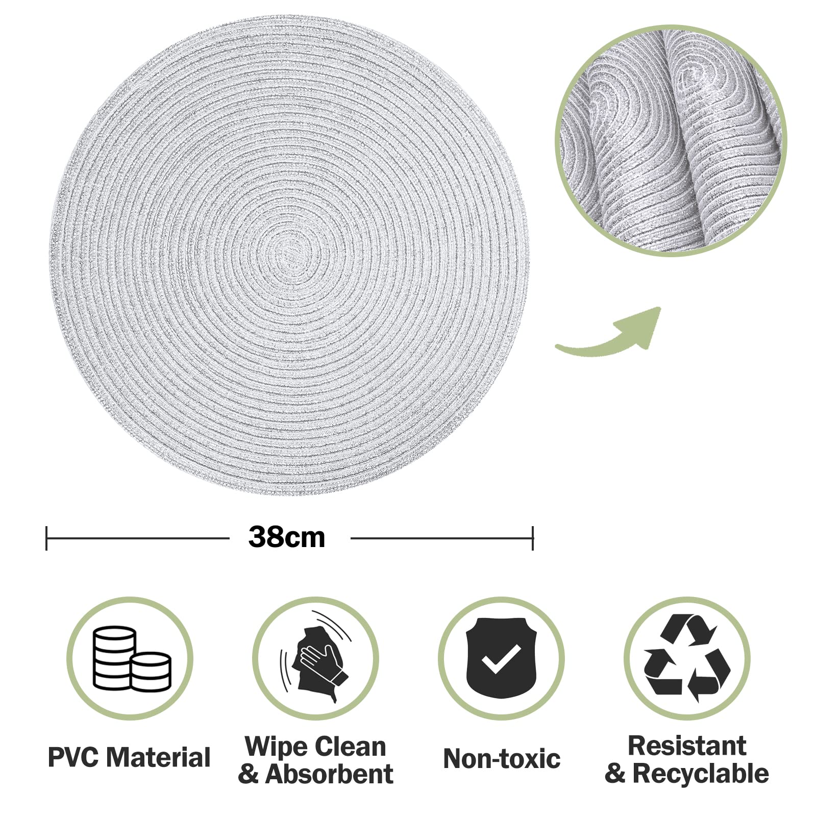 HEYOMART Round Placemats Set of 6 Silver Washable Christmas Placemats 38cm Round Woven Bling Christmas Place Mats Glitter Dinner Table Mats for Holiday Party - Image 2