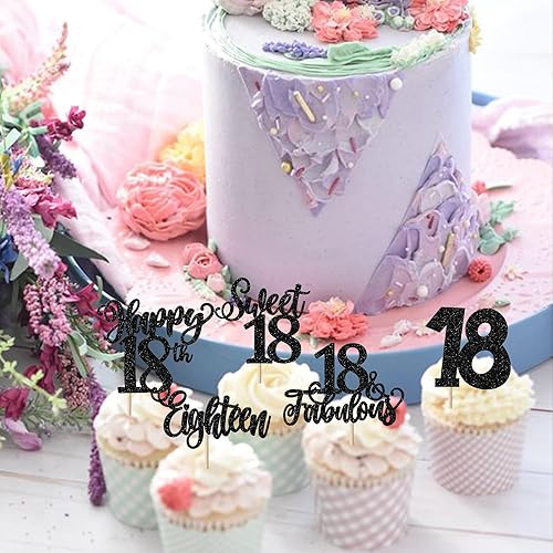 Miniatura 3 de Paquete de 30 adornos para cupcakes con purpurina de 18 años, 18, 18, 18 años, decoraciones para cupcakes, suministros de fiesta de aniversario,