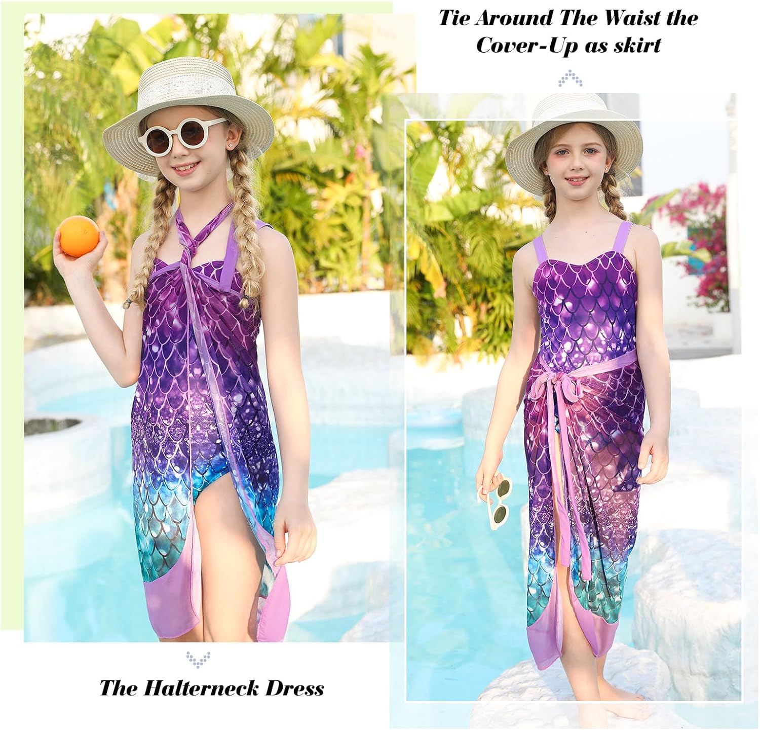 UNIFACO Girls One Piece Swimsuit with Cover Up Skirt 2 Piece Bathing Suit Swimwear Sets 5-16T