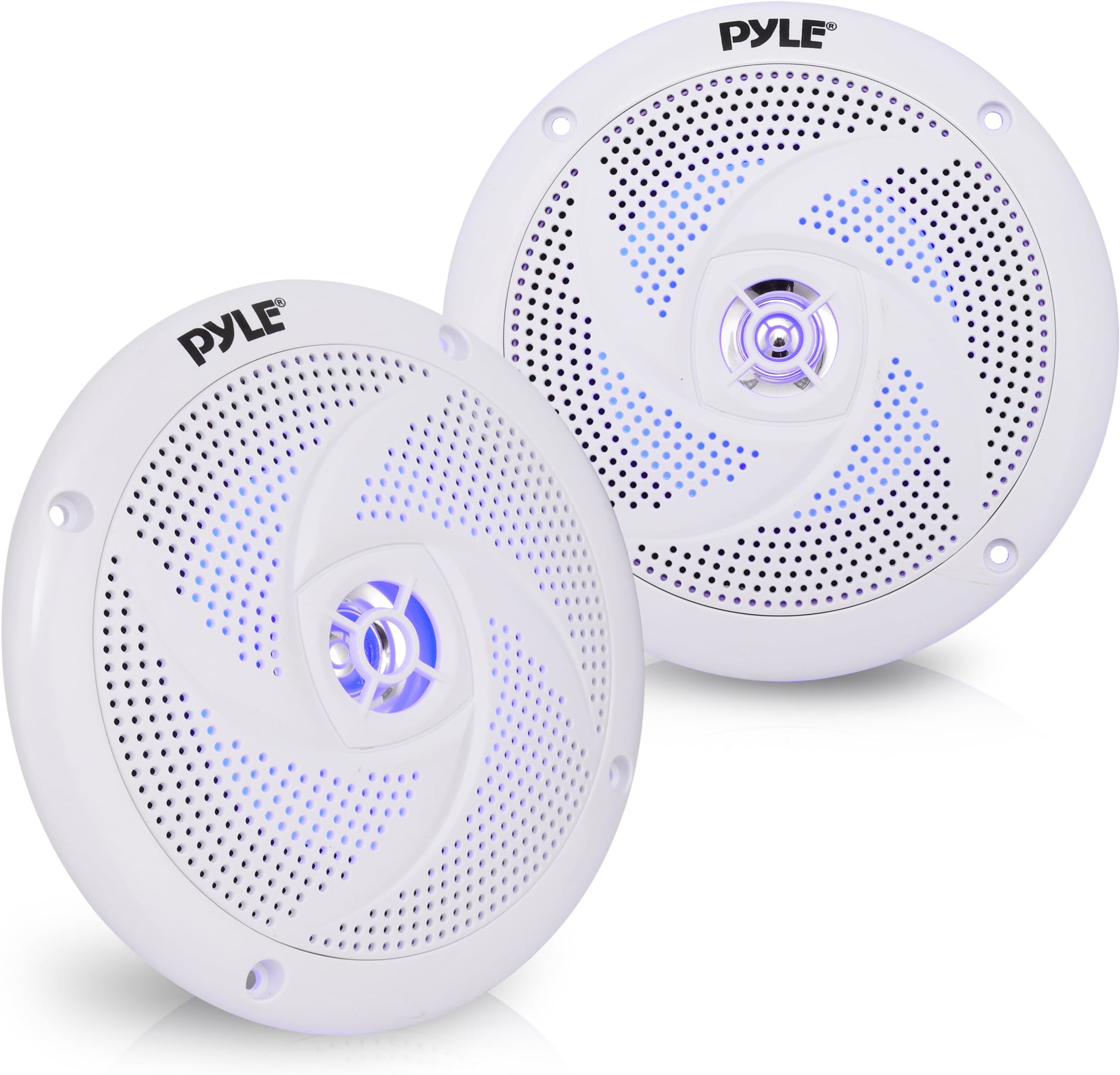 โ PYLE Marine Speakers - 6.4 Inch 2 Way Waterproof and Weather Resistant Outdoor Audio Stereo Sound System with LED Lights, 180 Watt Power and Low Profile Slim Style - 1 Pair - PLMRS53WL
