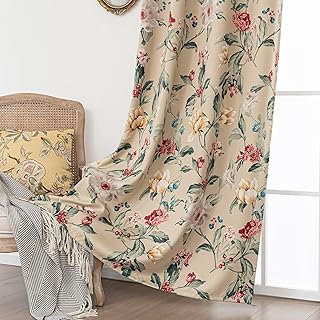 80% Blackout Curtains for Bedroom, Vintage Flower Patterned Curtains 72 Inch Length for Living Room, Vintage Art Deco Drapes, Thermal Insulated Window Curtains Grommet 2 Panels