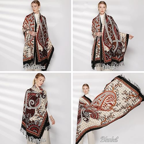 Miniatura 5 de DANA XU Lujosa bufanda de cachemira floral de gran tamaño, 100% de lana pura, extra grande, cálida, chal y envoltura para mujer