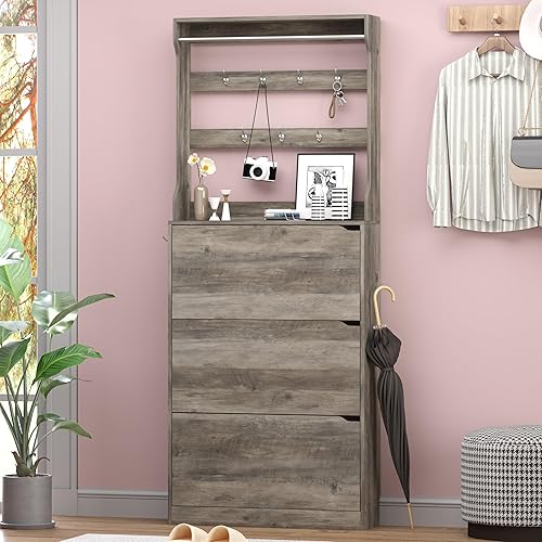 Miniatura 73 de Armario de almacenamiento de zapatos con 3 cajones abatibles, armario estrecho para zapatos, organizador independiente de almacenamiento para Negro