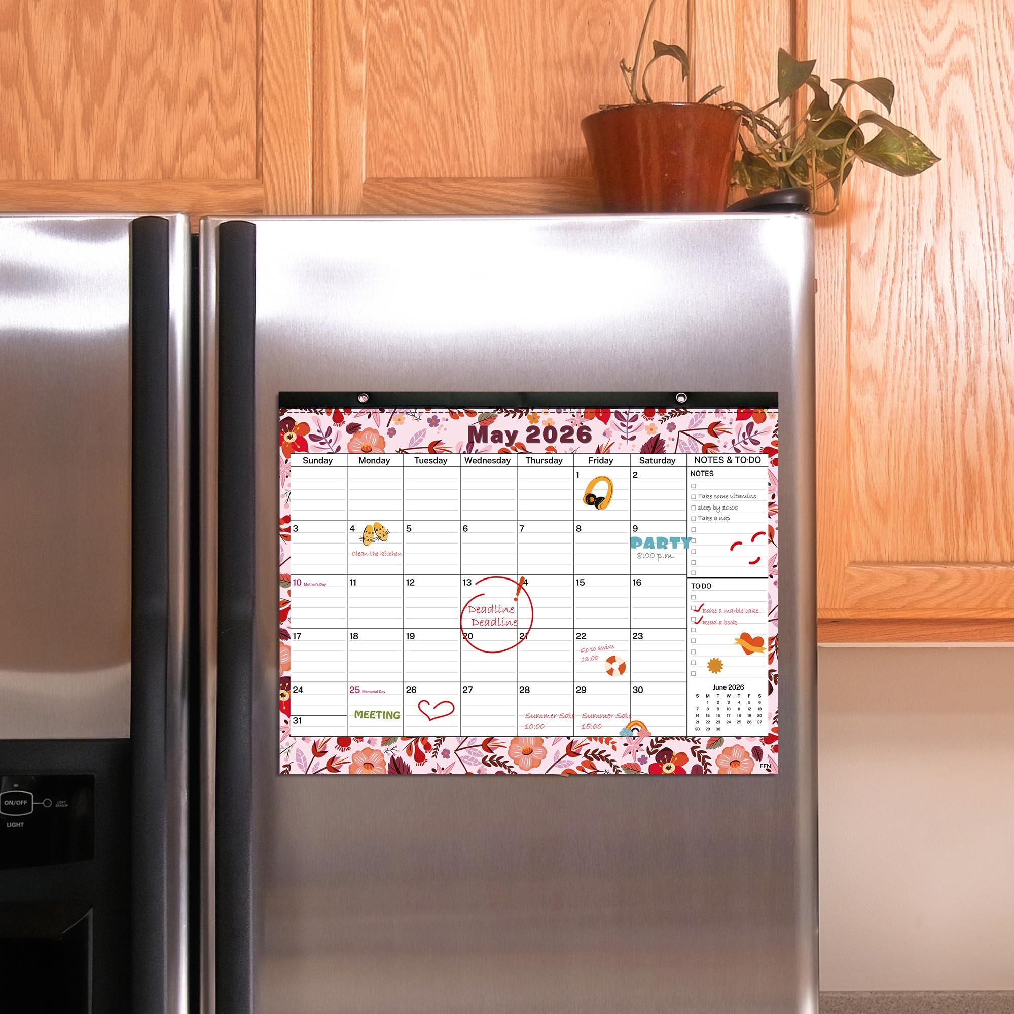 Calendario académico mensual grande de escritorio 2019-2020, diseño floral con imanes para nevera y pared, calendario grande de agosto de 2019 a diciembre de 2020, 17.3 x 13.2 pulgadas