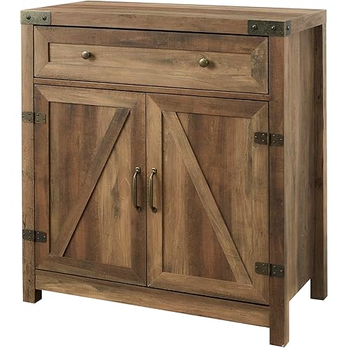 Walker Edison Cass Modern Farmhouse Double Barn Door Accent Cabinet, 30 Inch, Rustic Oak, Without Fireplace