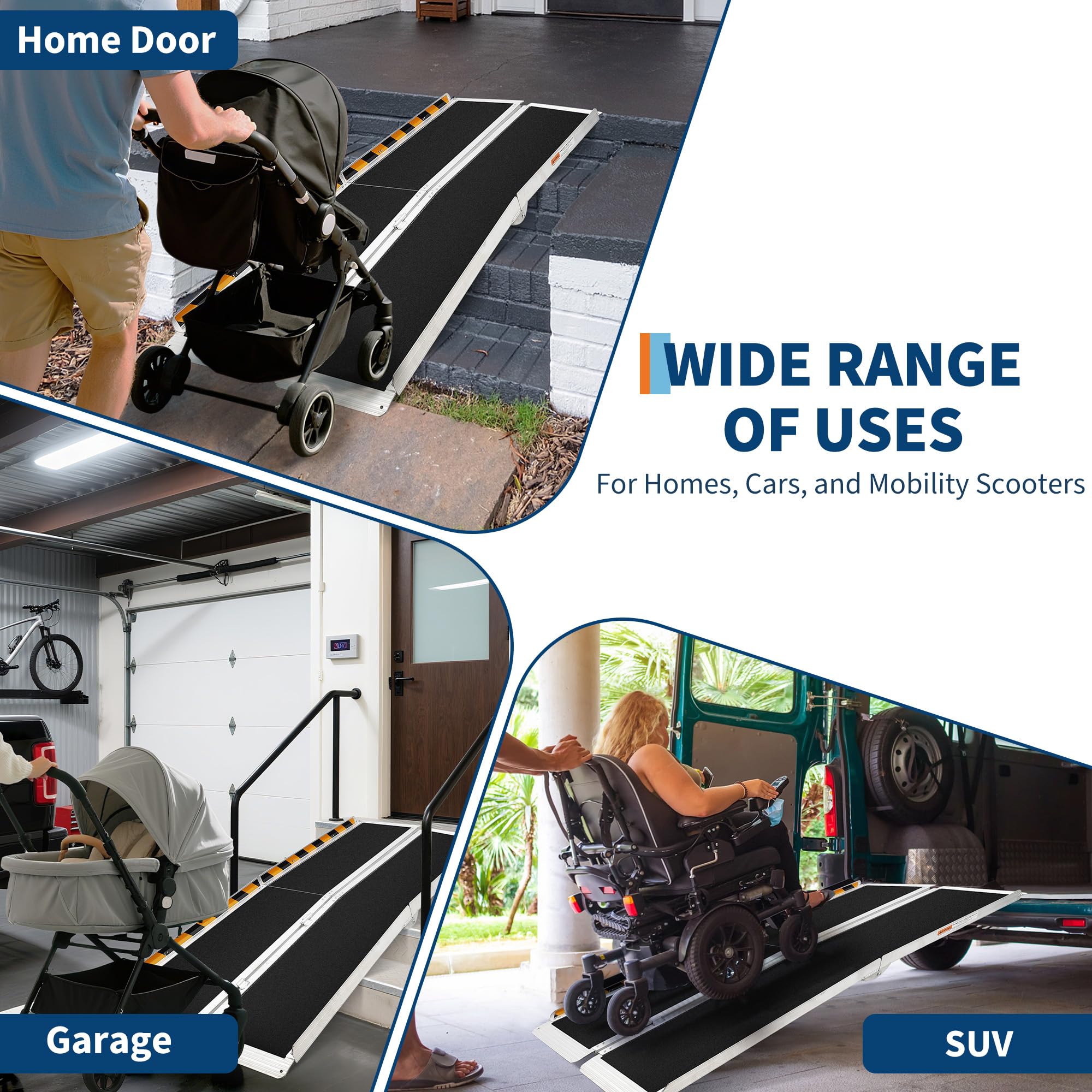 Garvee Rampa Plegable para Silla de Ruedas de 7 pies - Aluminio Antideslizante - 600lb de Capacidad - Portátil y Ligera - Ideal para Escalones, Puertas, Autos y Scooters - Incluye Superficie de Cuero
