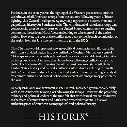 Miniatura 2 de HISTORIX Póster vintage de Vietnam del Sur de 1973, mapa vintage de 24 x 36 pulgadas de las divisiones administrativas y de población de Vietnam del