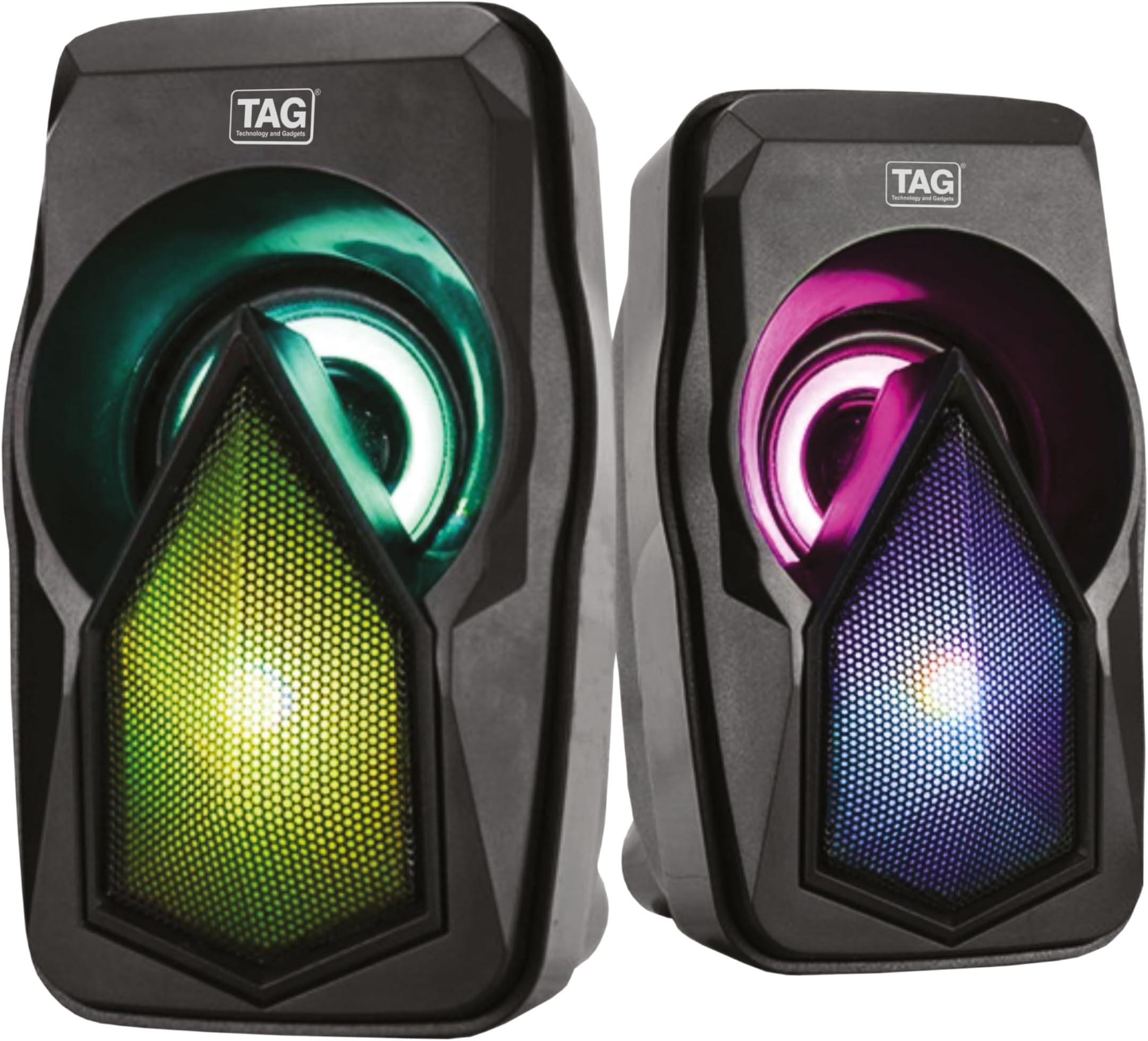 TAG DP600 USB Stereo 2.0 Wired Multimedia Desktop Speakers | 6W Peak Output | 7 Colors Rainbow RGB LED Lights | 3.5mm AUX Support | in-line Volume Control | Made for Desktop, PC, Laptop
