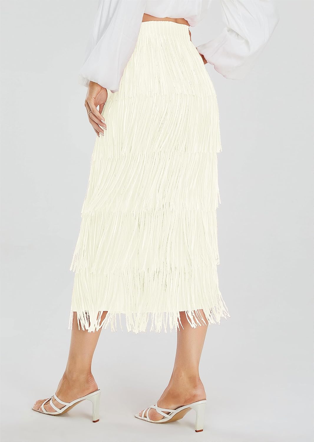 Kisidoo Women's Fringe Trim High Waist Short Pencil Bodycon Skirts, Sexy Elegant Fringe Long Maxi Skirt Summer Party Work - Image 2