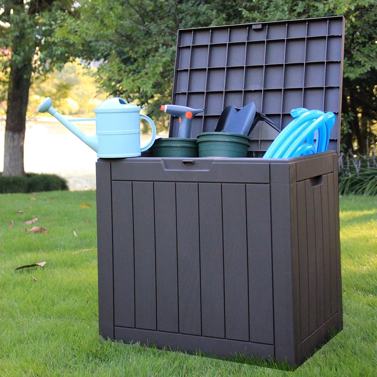 Deck Box 30 Gallon Outdoor Storage Box for Food Deliveries, Patio Tools, Outdoor Cushions & Pillows, Garden Supplies, Pet Stuff and Pool Accessories, Black (Delivery Sign & Lock Included) : Patio, Lawn & Garden
