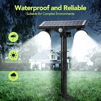 2Pack Solar Lights Outdoor Waterproof, 6000K Ultra Bright,2 Lighting Modes Motion Sensor Outdoor Flood Light,Adjustable Heads and Glass Panel Solar Powered Spotlights for Pathway Garden Yard
